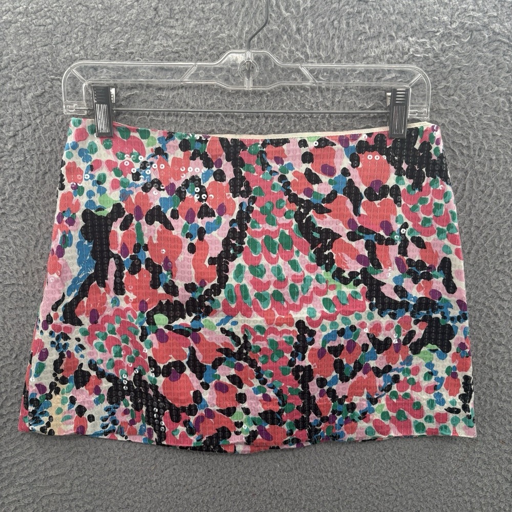 Lilly Pulitzer Mini Skirt Womens 00 Lined Short Sequins Floral Abstract Art  *